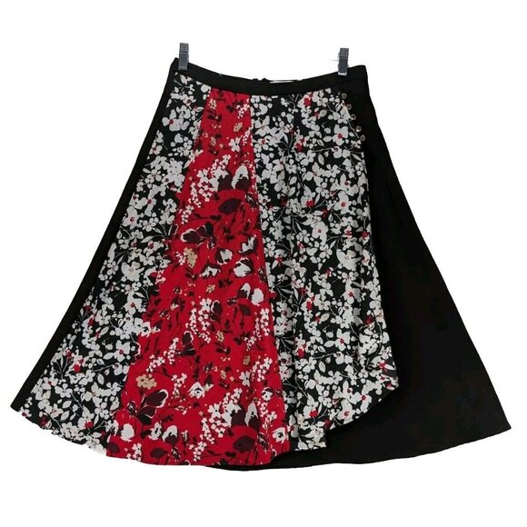 Calvin Klein Midi Skirt Faux Wrap Floral Black White Red A-Line Size 4 Women's - Picture 1 of 7